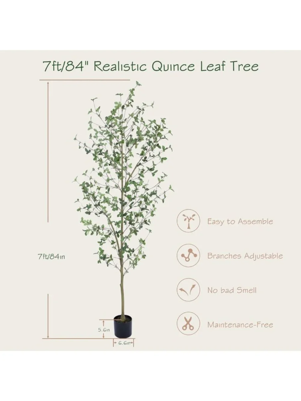 7ft Faux Quince Leaf Tree - Lifelike Indoor/Outdoor Decor for Home & Garden